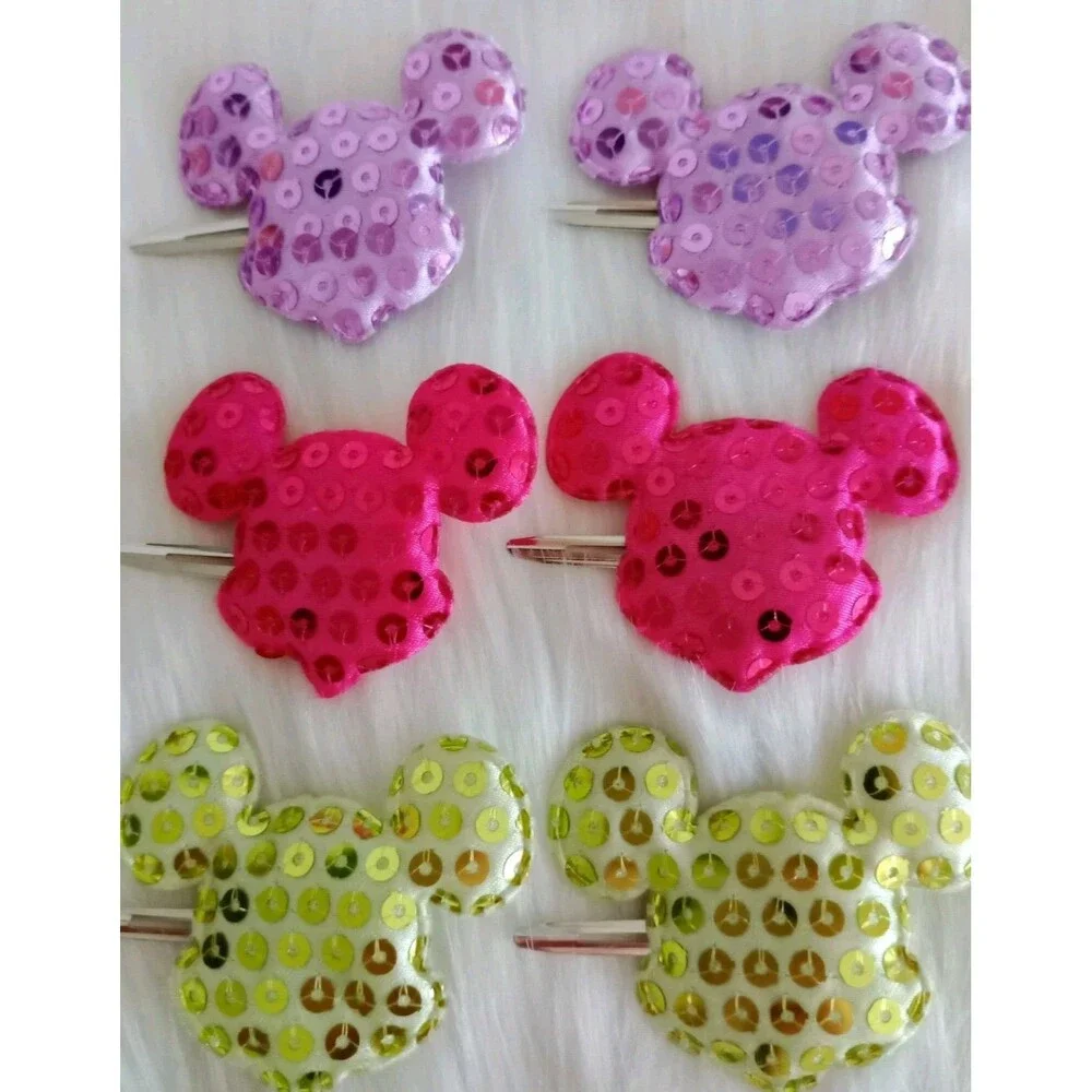 Girl's Lot Of 6 Mickey Mouse Sequin Hair Clips Girl's Accessories Colorful New